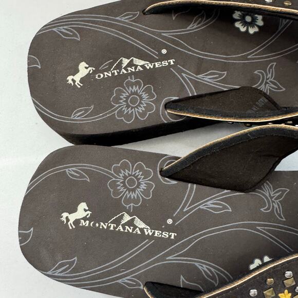 Montana West Wedge Platform Flip Flops Women Size 9 Western Aztec Bling Beaded - Picture 3 of 9